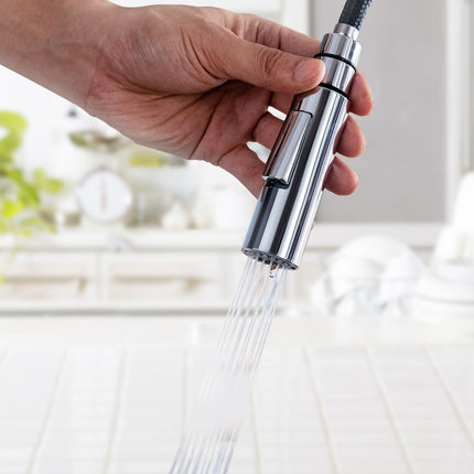 Robinet de cuisine design épuré avec douchette extractible - chrome - CALYPSO
