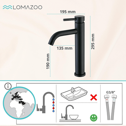 Robinet de lavabo bec haut avec vasque à poser - noir - CARDANO
