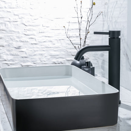 Robinet de lavabo bec haut avec vasque à poser - noir - CARDANO