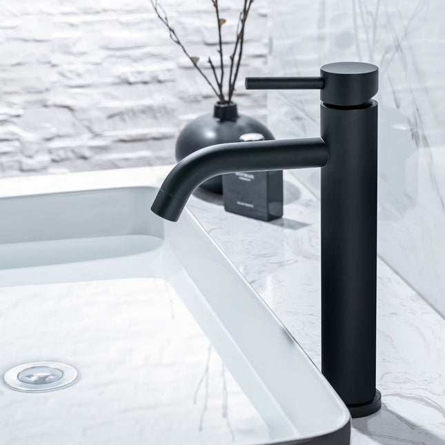 Robinet de lavabo bec haut avec vasque à poser - noir - CARDANO