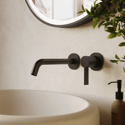 Robinet de lavabo encastré design avec installation murale - noir - Centaure