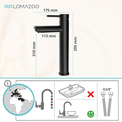 Robinet de lavabo noir avec vasque à poser - Ceres
