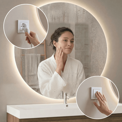 Miroir salle de bain anti-buée avec éclairage LED réglable - 60 cm - CHICAGO