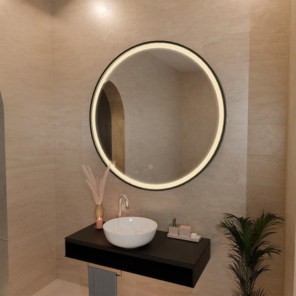 Miroir de salle de bain LED avec fonction anti-buée - Noir - 100 cm - DETROIT
