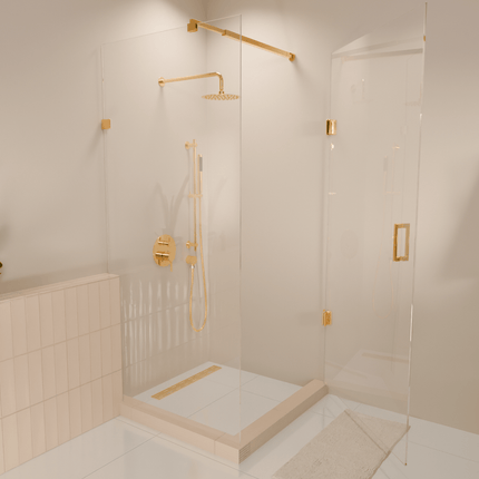 Cabine de douche sans profilé avec porte pivotante - Or brillant - 90 x 200 cm - Cali