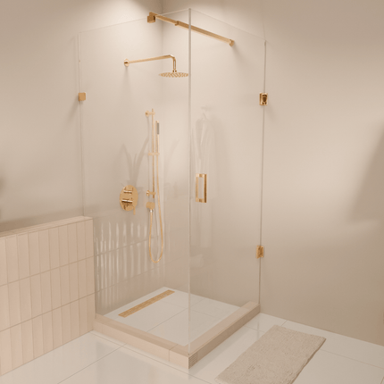 Cabine de douche sans profilé avec porte pivotante - Or brillant - 90 x 200 cm - Cali