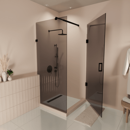 Cabine de douche sans profilé avec porte pivotante - Noir - 90 x 200 cm - Cali