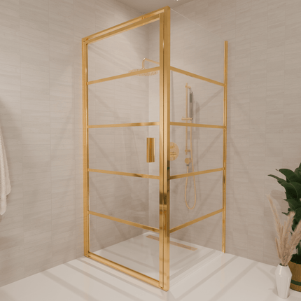 Cabine de douche avec bandes décoratives en aluminium doré massif - Or brillant - 90 cm - Cartagena