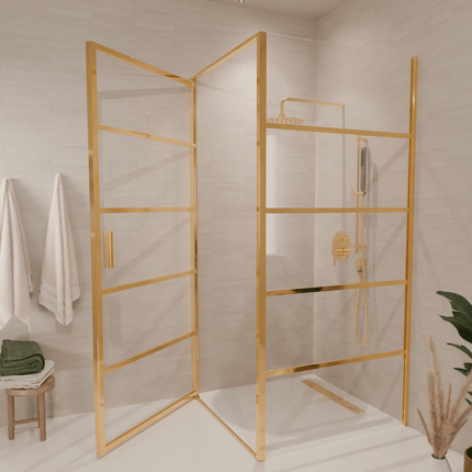 Cabine de douche avec bandes décoratives en aluminium doré massif - Or brillant - 90 cm - Cartagena