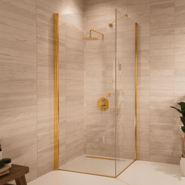 Cabine de douche moderne avec porte pivotante - Or brillant - 90 cm - Medellin
