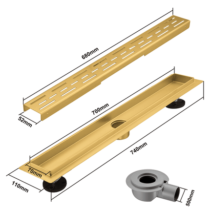 Caniveau de douche en acier inoxydable finition or - 70 cm - DS CONCEPT