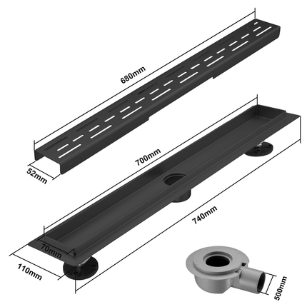 Caniveau de douche design avec siphon pivotant - Noir mat - 70 cm - DS CONCEPT