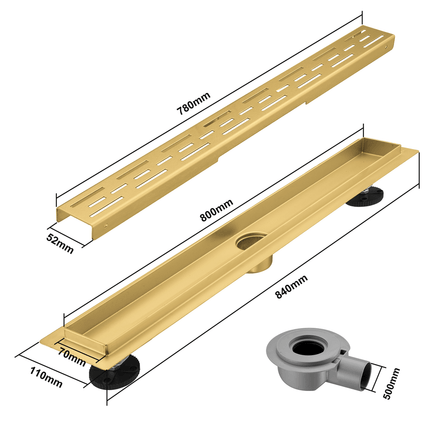 Caniveau de douche en acier inoxydable finition dorée - Or - 80 cm - DS CONCEPT