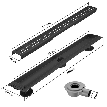 Caniveau de douche en acier inoxydable finition noir mat - 80 cm - DS CONCEPT