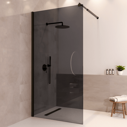 Paroi de douche à l’italienne avec verre fumé et revêtement Nano - Noir - 100 cm - Lima