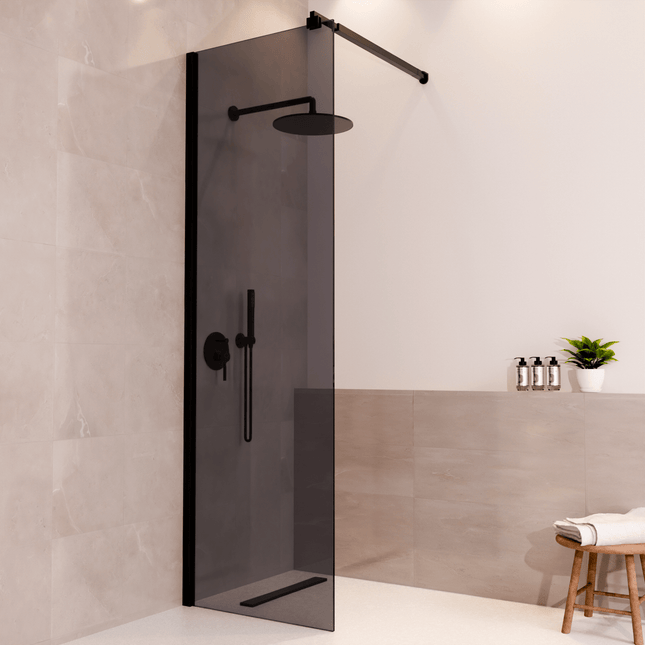 Paroi de douche avec verre fumé et revêtement nano - Noir - 60 cm - Lima