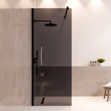 Paroi de douche avec verre fumé et traitement Nano - Noir - 80 cm - Lima