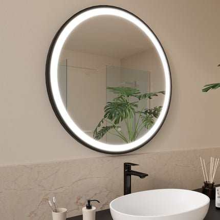 Miroir salle de bain LED avec fonction anti-buée - Noir - 80 cm - FLORENCE