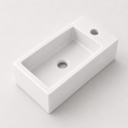 Fontaine lave-mains compacte avec orifice robinet droit - blanche - 37 cm - Fonza