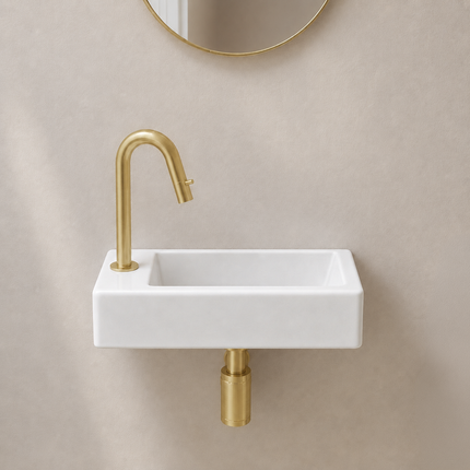 Fontaine de toilettes compacte avec perçage robinet gauche - blanche - 37 cm - Fonza