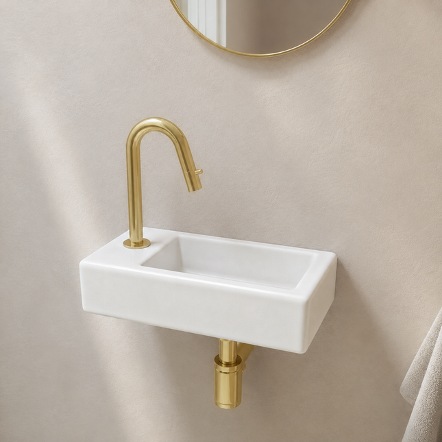 Fontaine de toilettes compacte avec perçage robinet gauche - blanche - 37 cm - Fonza