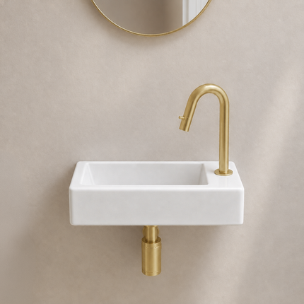 Fontaine lave-mains compacte avec orifice robinet droit - blanche - 37 cm - Fonza