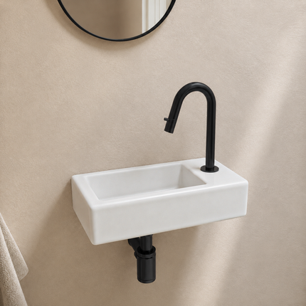 Fontaine lave-mains compacte avec orifice robinet droit - blanche - 37 cm - Fonza