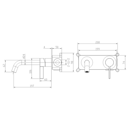 Mitigeur lavabo encastré finition Gun Metal - Gaia