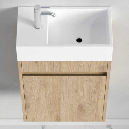 Meuble de toilette suspendu chêne clair avec vasque blanche - 40 cm - Ibiza