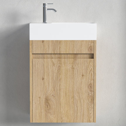 Meuble de toilette suspendu chêne clair avec vasque blanche - 40 cm - Ibiza