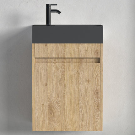 Meuble de toilette suspendu chêne clair avec vasque noire - 40 cm - Ibiza