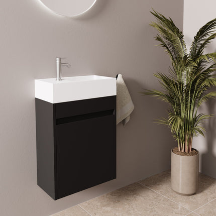 Meuble WC suspendu design compact avec vasque blanche - noir - 40 cm - Ibiza