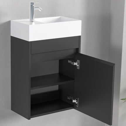 Meuble WC suspendu design compact avec vasque blanche - noir - 40 cm - Ibiza