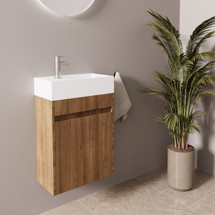 Meuble WC suspendu chêne chaud avec vasque blanche - 40 cm - Ibiza