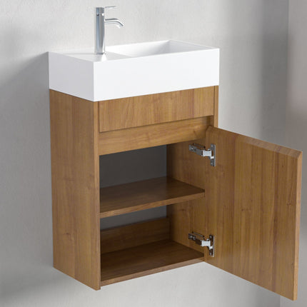 Meuble WC suspendu chêne chaud avec vasque blanche - 40 cm - Ibiza