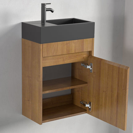 Meuble toilette suspendu chêne naturel avec vasque noire - 40 cm - Ibiza