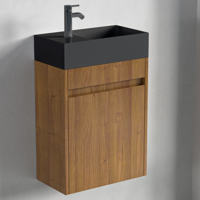 Meuble toilette suspendu chêne naturel avec vasque noire - 40 cm - Ibiza