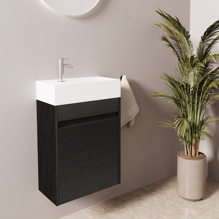 Meuble de toilette suspendu design avec vasque blanche - Chêne noir - 40 cm - Ibiza