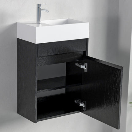 Meuble de toilette suspendu design avec vasque blanche - Chêne noir - 40 cm - Ibiza
