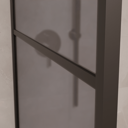 Paroi de douche design en verre fumé rayé avec profilé aluminium noir - Noir - 100 x 200 cm - Tacna
