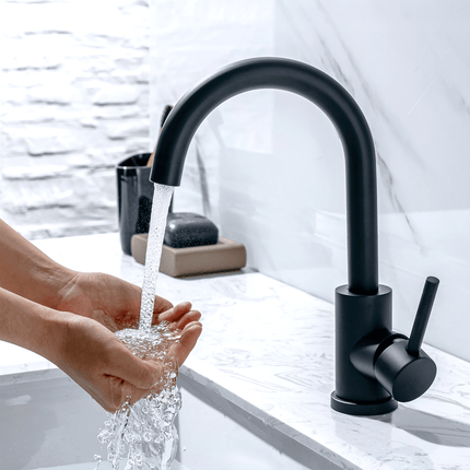 Robinet de lavabo avec vasque posée - noir mat - Juno