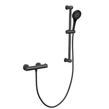 Set de douche thermostatique avec mitigeur en laiton - noir - Lando