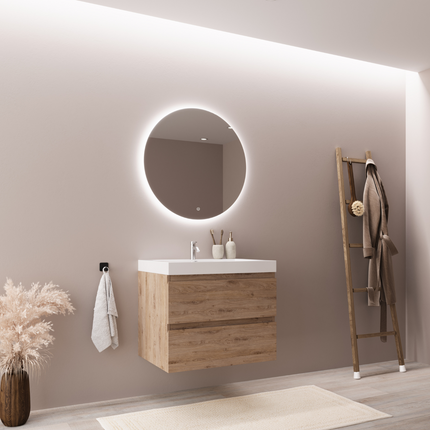 Meuble de salle de bain suspendu chêne clair avec vasque blanche - 60 cm - Monaco
