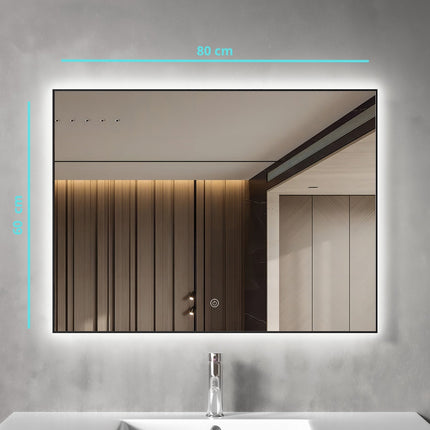 Miroir LED avec fonction anti-buée - 80 x 60 cm - LYON