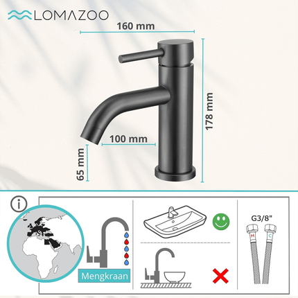 Mitigeur de lavabo bec haut finition Gun Metal - MACY