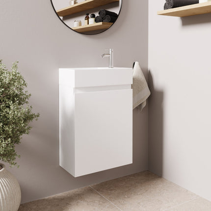 Meuble suspendu blanc brillant avec vasque blanche - 40 cm - MALIBU