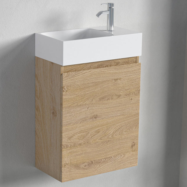 Meuble WC suspendu avec vasque blanche intégrée - Chêne - 40 cm - Malibu