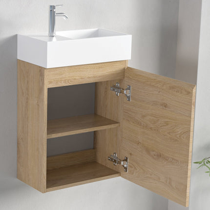 Meuble WC suspendu avec vasque blanche intégrée - Chêne - 40 cm - Malibu