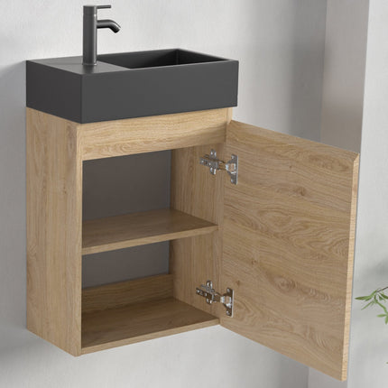 Meuble suspendu design avec vasque noire intégrée - Noir - 40 cm - Malibu Clair Chêne