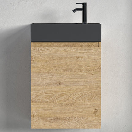 Meuble suspendu design avec vasque noire intégrée - Noir - 40 cm - Malibu Clair Chêne